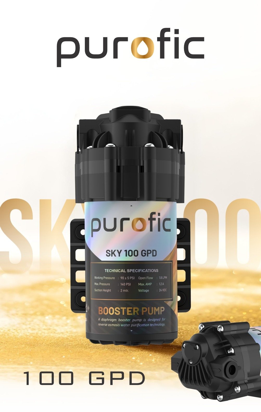 Booster Pump 100 GPD With Copper Winding | Compatible Motor for All RO Water Purifiers | Efficient Machine Pump for Reliable Water Quality