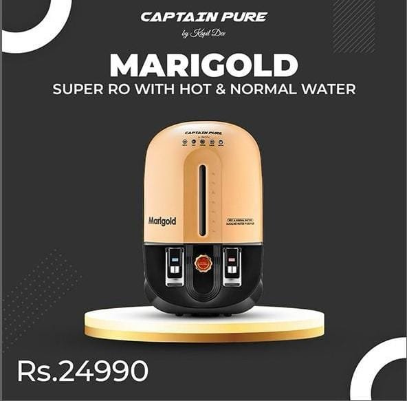 Captain Pure by Kapil Dev Marigold Super RO+ Hot &amp; Ambient Water Purifier 9L | RO + UV + UF + TDS + Alkaline + Copper (Black &amp; Bronze)