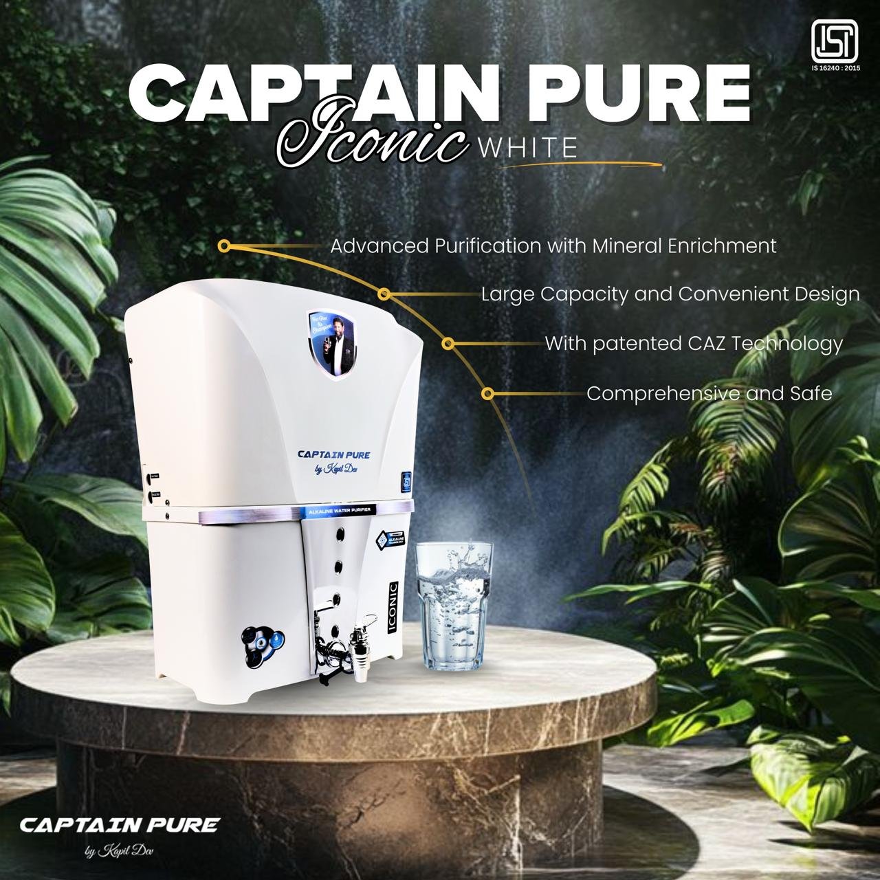 Captain Pure Iconic Water Purifier – 12 Liters Capacity, WHITE | RO + UV + UF + TDS Control